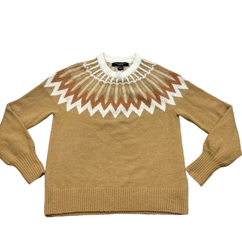 Ladies French Connection Essentials Fair Isle Camel Colored Sweater‎ Size Small
